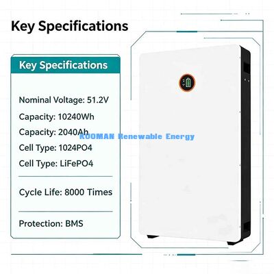 แบตเตอรี่ Powerwall LiFePO4 48V 200Ah พร้อมการสื่อสาร CAN Bluetooth สำหรับเก็บพลังงานแสงอาทิตย์ในบ้าน ได้รับการรับรอง UL RoHS