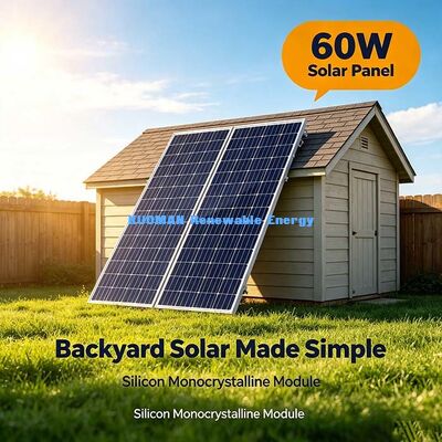 กรอบอลูมิเนียมที่ยั่งยืน 60W โมโนคริสตัลโซลาร์แพนเนลภายนอก บ้านหลุมเก็บรักษาความปลอดภัย กล้องแหล่งพลังงาน