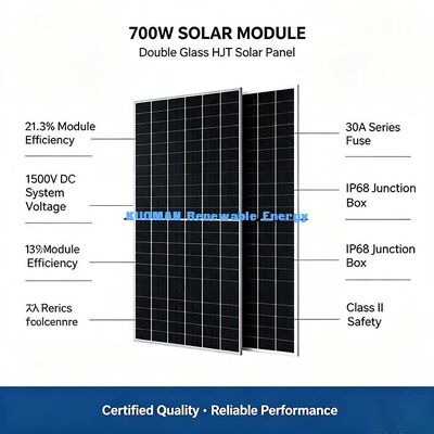 แผงโซลาร์เซลล์ PV บนหลังคาบ้าน HJT 700W, เทคโนโลยีเซลล์แสงอาทิตย์แบบ 16 บัสบาร์ระดับพรีเมียม