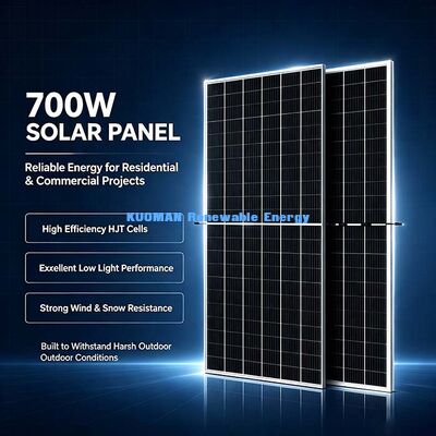 แผงโซลาร์เซลล์ชนิดโมโนคริสตัลไลน์ 700W สำหรับใช้งานกลางแจ้ง ช่วงอุณหภูมิ -40~+85°C