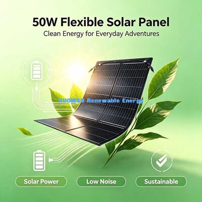 แพเนลแสงอาทิตย์แบบยืดหยุ่นแบบพกพากันน้ํา 50W ชาร์จแสงอาทิตย์แบบพับสําหรับแบตเตอรี่ 12V, สถานไฟฟ้า & อุปกรณ์กลางแจ้ง