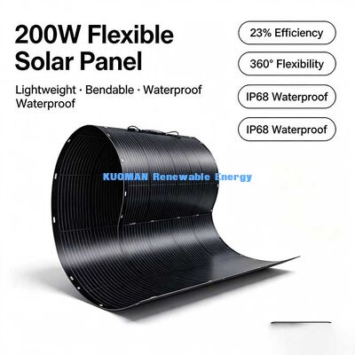 แพเนลพลังแสงอาทิตย์ยืดหยุ่น 200W โมดูลพลังแสงอาทิตย์ปรับปรุงความประสิทธิภาพสูง 23% สําหรับ RV Boat Yacht