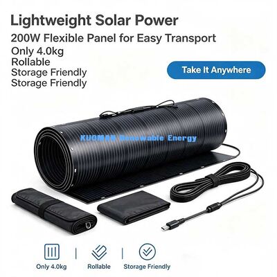 แผงโซลาร์เซลล์โค้งงอได้ 200W, พลังงานแสงอาทิตย์ประสิทธิภาพสูงสำหรับนอกกริด เหมาะสำหรับรถบ้าน, เรือยอทช์, ระเบียง & กระท่อม
