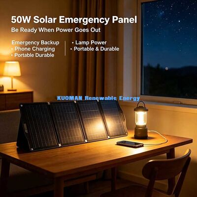 แพเนลพลังแสงอาทิตย์แบบพับพก 50W ชาร์จพลังแสงอาทิตย์หลายอุปกรณ์สําหรับการถ่ายภาพแคมป์