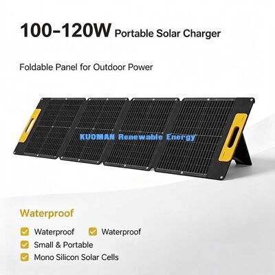 แผงโซลาร์เซลล์พับได้ประสิทธิภาพสูง 100-120W, เครื่องชาร์จพลังงานแสงอาทิตย์แบบพกพากันน้ำสำหรับการผจญภัยกลางแจ้งทุกรูปแบบ