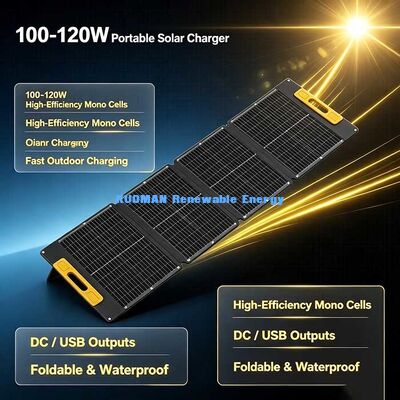 เครื่องชาร์จพลังแสงอาทิตย์แบบพกพก 100W แผ่นพลังแสงอาทิตย์โมโนคริสตัล 19.4V สําหรับโรงไฟฟ้าและอุปกรณ์กลางแจ้ง