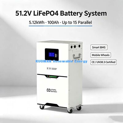แบตเตอรี่ลิเธียม 51.2V 100Ah 5.12kWh, ประสิทธิภาพการไปกลับ 98% สำหรับการกักเก็บพลังงานแสงอาทิตย์