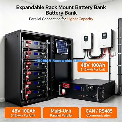 แบตเตอรี่ LiFePO4 แบบติดตั้งบนแร็คโดยตรง 48V 100Ah สำหรับระบบตู้โซลาร์เซลล์เชิงพาณิชย์และที่พักอาศัย