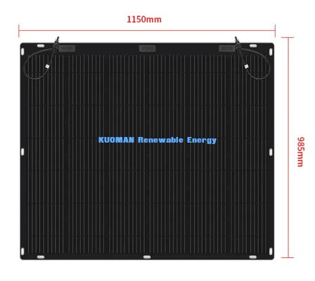 200W แผงโซลาร์เซลล์แบบยืดหยุ่นที่เป็นมิตรต่อสิ่งแวดล้อมพร้อมกล่องรวมสายกันน้ำระดับ IP67 เพื่อการปล่อยคาร์บอนเป็นศูนย์
