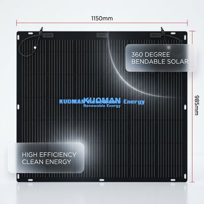 200W แผงโซลาร์เซลล์แบบยืดหยุ่นที่เป็นมิตรต่อสิ่งแวดล้อมพร้อมกล่องรวมสายกันน้ำระดับ IP67 เพื่อการปล่อยคาร์บอนเป็นศูนย์