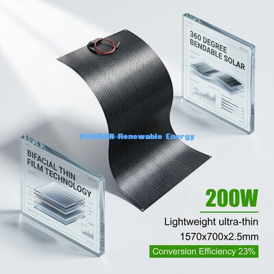 ทนทาน 200W แผ่นแสงอาทิตย์ยืดหยุ่น IP65 กันน้ํา 360 องศา