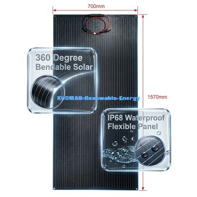 แผงโซลาร์เซลล์แบบยืดหยุ่นกันน้ำ IP68 กำลังไฟ 200W สามารถงอได้ 360° สำหรับพลังงานหมุนเวียน