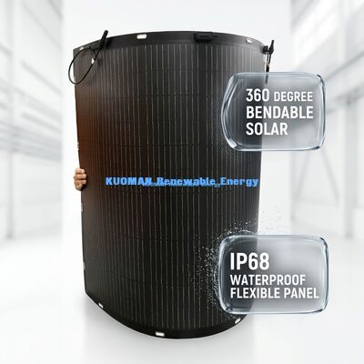 200W แผงโซลาร์เซลล์แบบยืดหยุ่นที่เป็นมิตรต่อสิ่งแวดล้อมพร้อมกล่องรวมสายกันน้ำระดับ IP67 เพื่อการปล่อยคาร์บอนเป็นศูนย์