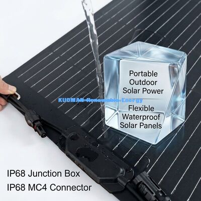 แผนแสงอาทิตย์แบบยืดหยุ่นแบบโมโนคริสตัลลิน 50W พร้อมรองรับสับติดที่ง่ายสําหรับกระเป๋าเป้และแบตเตอรี่ 12 วอลต์