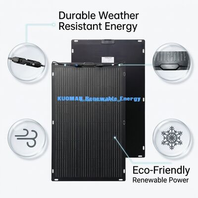 แผงโซลาร์เซลล์ชนิดโมโนคริสตัลไลน์แบบยืดหยุ่น 50W พร้อมแผ่นกาวลอกและติดได้ง่ายสำหรับการผจญภัยกลางแจ้ง