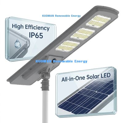 ไฟถนนโซลาร์เซลล์แบบ All-in-One พร้อมแบตเตอรี่ LiFePO4 ระบบควบคุมอัจฉริยะ และประสิทธิภาพสูง 220 lm/W