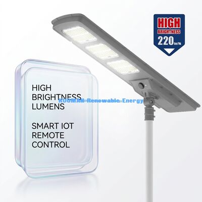 ไฟถนน LED โซลาร์เซลล์ All In One 220lm/W กันน้ำ IP65 พร้อมสำรองไฟ 2-3 วันฝนตก สำหรับส่องสว่างถนนและสวน