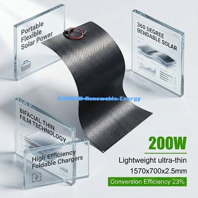 ทนทาน 200W แผ่นแสงอาทิตย์ยืดหยุ่น IP65 กันน้ํา 360 องศา