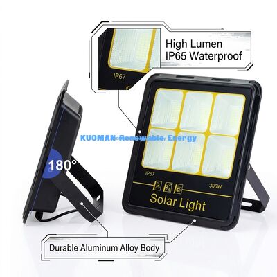 ไฟสปอร์ตไลท์โซลาร์เซลล์ LED 300W IP65 กันน้ำ 15000LM ความสว่างสูงพร้อมตัวเรือนอลูมิเนียมอัลลอยด์สำหรับไฟภายนอกอาคาร