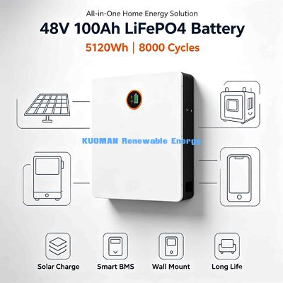 แบตเตอรี่ลิเธียมติดผนัง 48V พร้อมตัวเลือกการตรวจสอบผ่านแอปมือถือ Bluetooth สำหรับ SOC และข้อมูลอุณหภูมิ