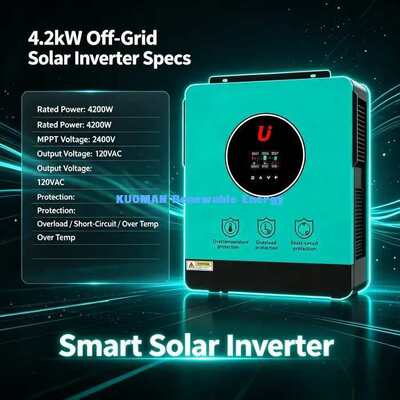 อินเวอร์เตอร์ไฮบริดโซลาร์เซลล์ 4200VA 24V พร้อมคอนโทรลเลอร์ชาร์จ MPPT 120A และอินพุต PV สูงสุด 500V