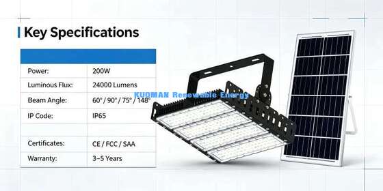 Multi-Angle Mount 200W Solar LED Flood Light IP65 Dustproof Waterproof Large Area Outdoor Lighting