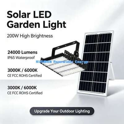 ไฟสปอร์ตไลท์ LED โซลาร์เซลล์ 200W ทนความร้อนและความเย็น -40°C~55°C ไฟส่องสว่างสำหรับไซต์ก่อสร้างกลางแจ้ง IP65