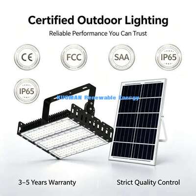 ไฟสปอร์ตไลท์ LED โซลาร์เซลล์ 200W ทนความร้อนและความเย็น -40°C~55°C ไฟส่องสว่างสำหรับไซต์ก่อสร้างกลางแจ้ง IP65