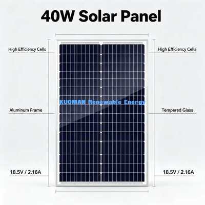 แผ่นพลังแสงอาทิตย์แบบโมโนคริสตัลขนาดเบา 40W ติดตั้งง่าย