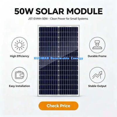 โมดูลโซลาร์เซลล์ชนิดโมโนคริสตัลไลน์กำลังสูง 50W, ค่าความคลาดเคลื่อนกำลังไฟฟ้าบวก 0~+4.99W