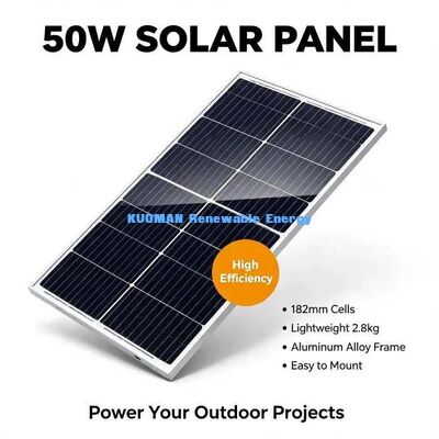 แผงโซลาร์เซลล์โมโนคริสตัลไลน์ 50W ทนทาน ทนทานต่อลมและหิมะ โครงอะลูมิเนียมอัลลอยด์