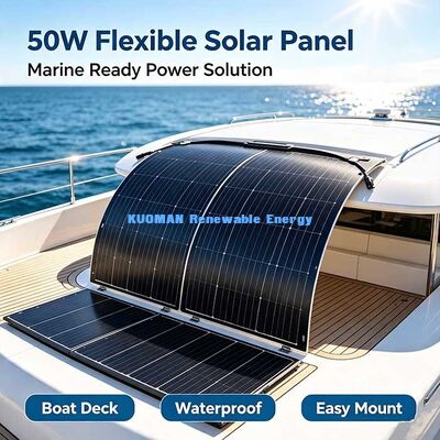 แพเนลพลังแสงอาทิตย์ยืดหยุ่น 50W การแปลงสูง ชาร์จพลังแสงอาทิตย์ที่ทนการบิด 360 องศา สําหรับพื้นผิวโค้งและอาศัยนอกเครือข่าย