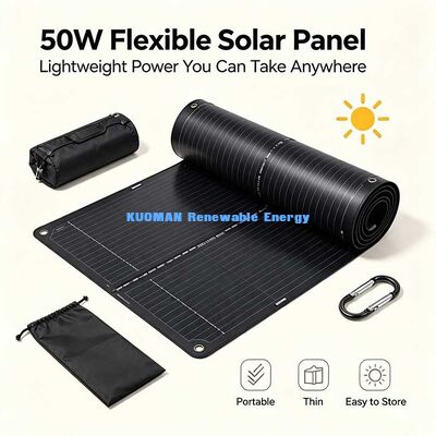 แพเนลแสงอาทิตย์ยืดหยุ่น 50W Off-Grid ชาร์จแสงอาทิตย์แบบโมโนคริสตัลลินแบบพับได้ สําหรับนักแคมป์ เจ้าของเรือเรือและเจ้าของบ้าน