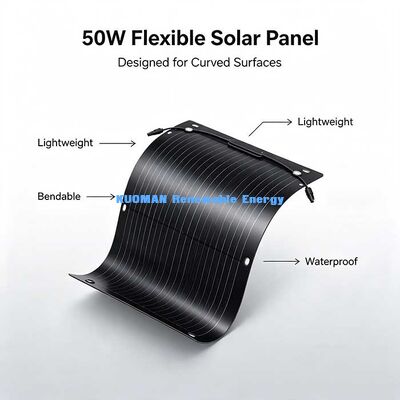 แผงโซลาร์เซลล์แบบยืดหยุ่นน้ำหนักเบาพิเศษ 50W, พลังงานแสงอาทิตย์แบบพับได้ ติดตั้งง่ายสำหรับ RV, เรือ, แคมป์ปิ้ง & พลังงานระเบียง