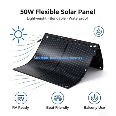 แพเนลแสงอาทิตย์แบบยืดหยุ่นแบบพกพากันน้ํา 50W ชาร์จแสงอาทิตย์แบบพับสําหรับแบตเตอรี่ 12V, สถานไฟฟ้า & อุปกรณ์กลางแจ้ง