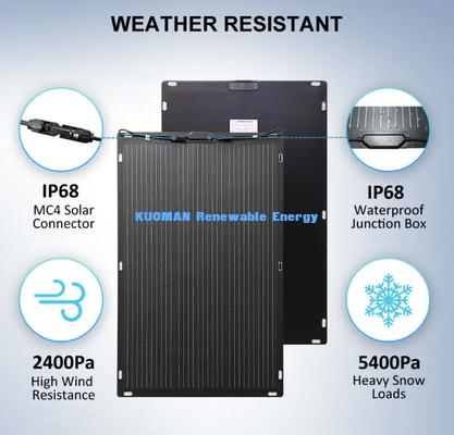 แผนแสงอาทิตย์ยืดหยุ่น 100W แผนแสงอาทิตย์ใยคาร์บอนที่สามารถบิดได้ 19.4V สําหรับพลังงาน RV Boat Yacht Off-Grid