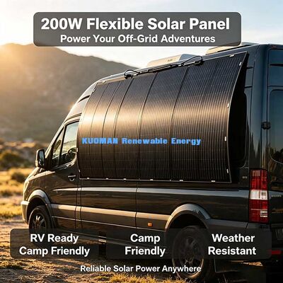 ปานล์พลังแสงอาทิตย์แบบยืดหยุ่น 200W Off-Grid ชาร์จพลังแสงอาทิตย์แบบกันน้ําเบาสําหรับ RV, Yacht, Camping & Home Backup