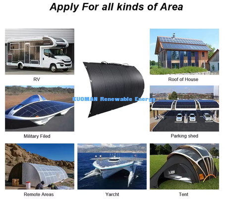 โมดูลพลังแสงอาทิตย์แบบยืดหยุ่น 200W ที่สามารถบิดได้ 19.4V, IP68 โมดูลพลังแสงอาทิตย์กันน้ําสําหรับ RV Boat Off-Grid Power Supply