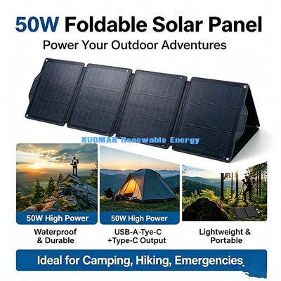 แผนชาร์จแสงอาทิตย์แบบพับ 50W พลังงานแสงอาทิตย์แบบพกพา ETFE สําหรับกิจกรรมท่องเที่ยวหาด