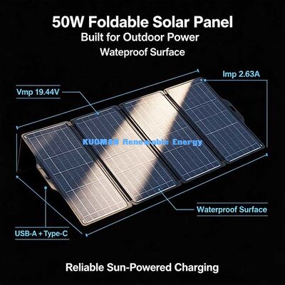 แพเนลพลังแสงอาทิตย์พับประสิทธิภาพสูง 50W พลังงานพลังแสงอาทิตย์พกพาสําหรับรถตู้และการเดินทาง