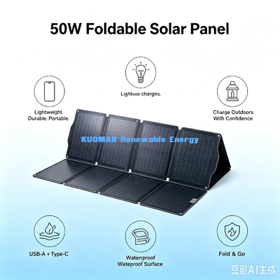 แพเนลพลังแสงอาทิตย์พับประสิทธิภาพสูง 50W พลังงานพลังแสงอาทิตย์พกพาสําหรับรถตู้และการเดินทาง