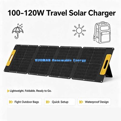 แผงโซลาร์เซลล์พับได้น้ำหนักเบา 120W, เครื่องชาร์จพลังงานแสงอาทิตย์กันน้ำสำหรับใช้ในรถบ้านและทริปชายหาด