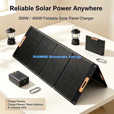 แพเนลพลังแสงอาทิตย์กันน้ําแบบพับได้ 400W เครื่องชาร์จพลังแสงอาทิตย์นอกเครือข่ายสําหรับรถ RV Camper Van & Home Backup