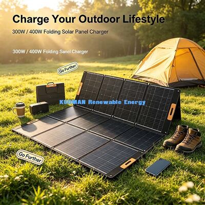 แผงโซลาร์เซลล์พับได้ประสิทธิภาพสูง 400W, ชุดโซลาร์เซลล์พกพาแบบกันน้ำสำหรับสำรองไฟบ้านช่วงไฟดับ