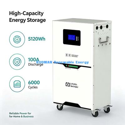 แบตเตอรี่ลิเธียมไอออนฟอสเฟต (LiFePO4) สำหรับเก็บพลังงาน 5.12kWh พร้อมจอ LCD และระบบป้องกัน BMS