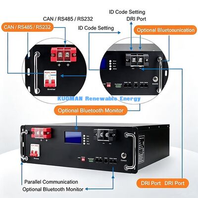 5.12kWh แบตเตอรี่ลิตยูมอนท์ ราค-มอนท์ ถอน-ออกมือ การติดตั้งและบํารุงรักษาง่ายสําหรับตู้
